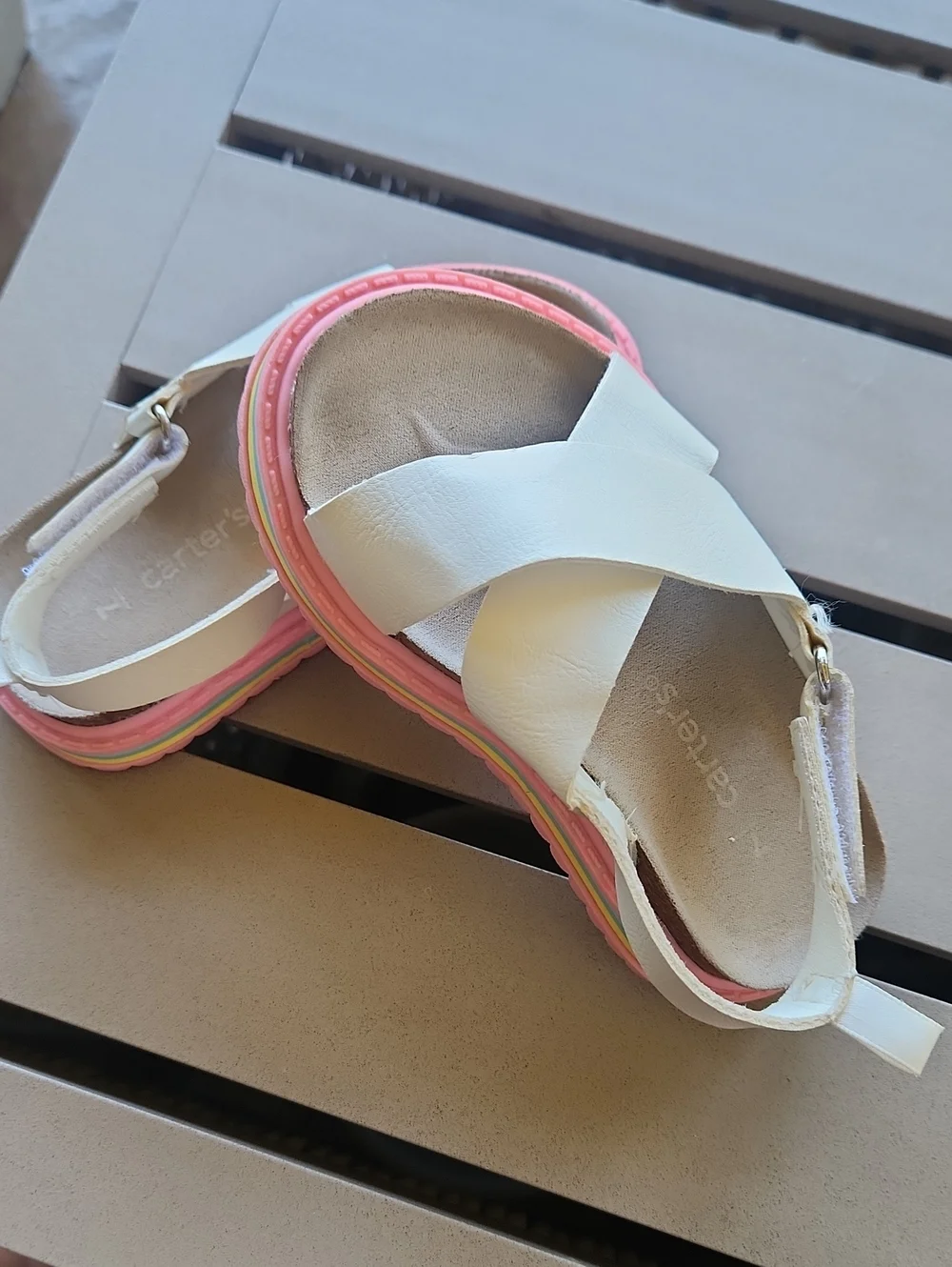 Carter's White Girls' Sandals with Rainbow Layered Sole  Size 7 Toddler